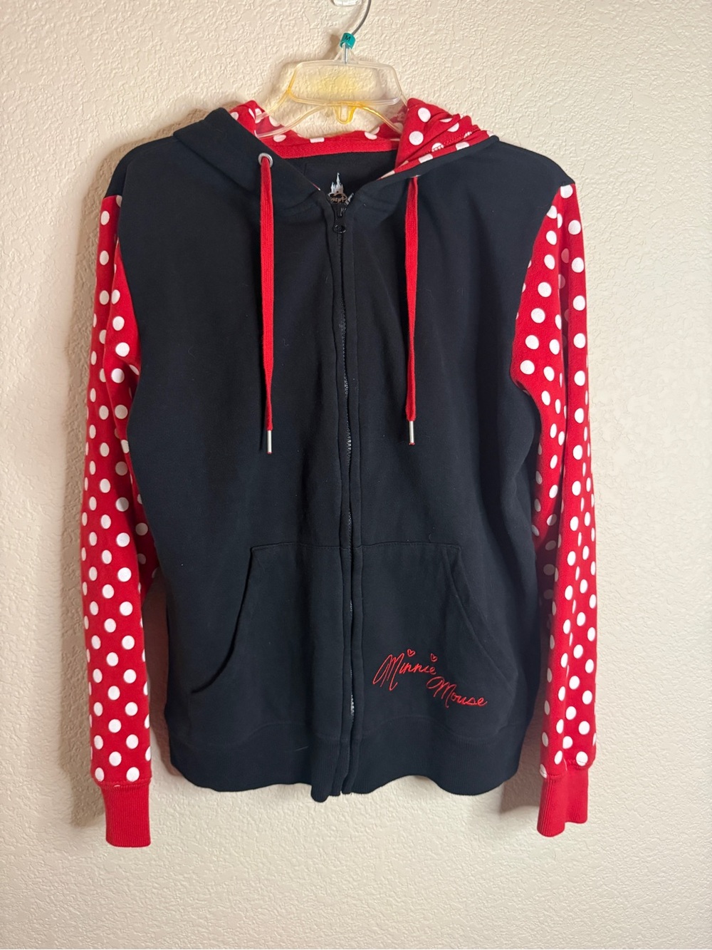 Disney Parks Minnie Mouse Zip Up Jacket Fleece Women’s Large Cute Hoodie